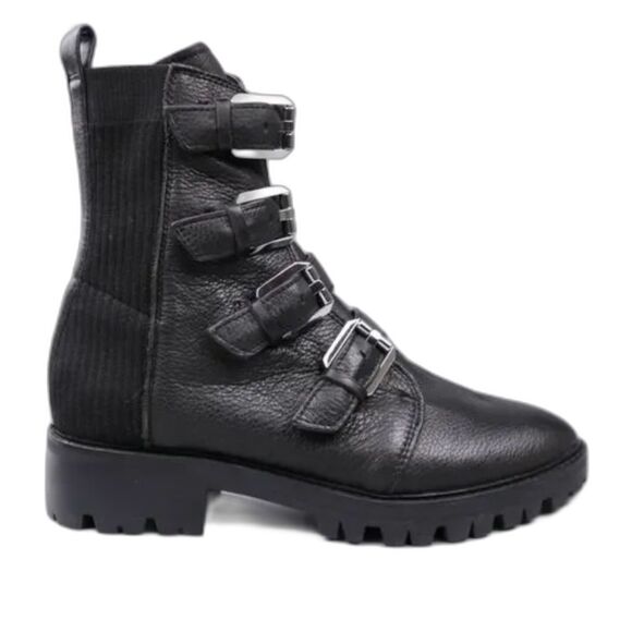 Dolce Vita Womens Combat Buckle Boots Gaven Lug Black Leather Round Toe‎ Size 8 - Picture 1 of 10